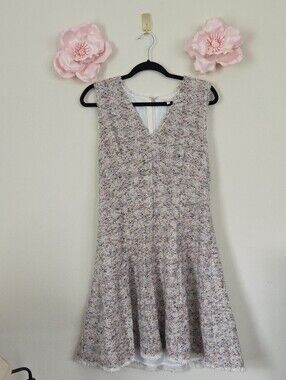 Rebecca Tailor Sleeveless Multicolor Tweed Midi Dress - Elegant V-Neck